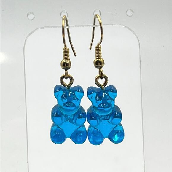 Crystal Haze Designer Nostalgia Blue Resin  Bear Earrings Azure Repaired Dangles - Picture 1 of 5